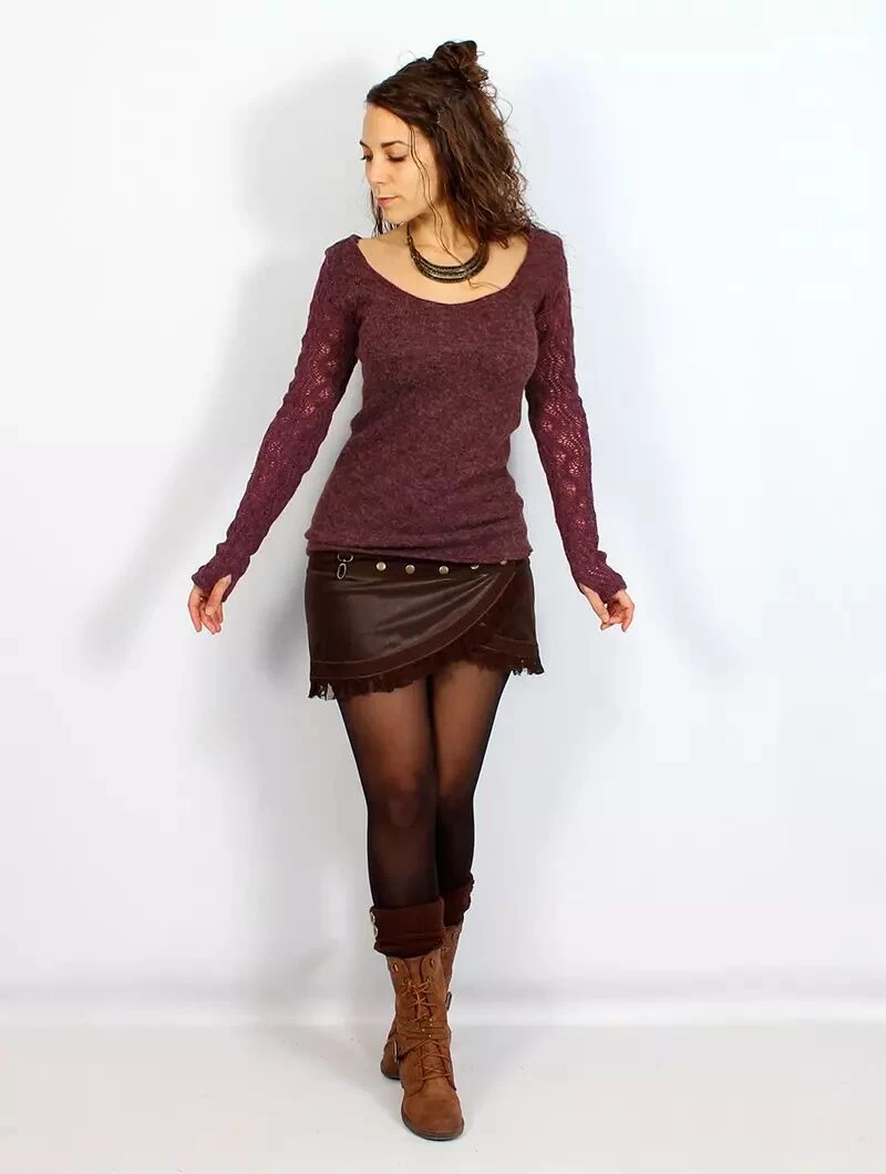 Pull Manches Crochet "Oroshï", Bordeaux 3 Pull Manches Crochet "Oroshï", Bordeaux – Image 3