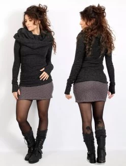 Pull à Gros Col "Mantra", Gris Foncé -Magasin De Vêtements Pour Femmes pull mantra gris fonce p image 328988 grande