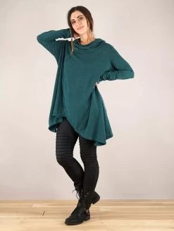 Pull Poncho "Inika", Bleu Pétrole
