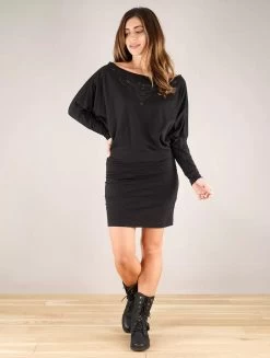 Robe Courte à Manches Chauve Souris "Aliyan Zohraa", Noir