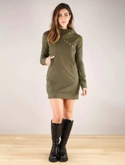 Robe Sweat à Col Capuche "Numendil", Vert Kaki -Magasin De Vêtements Pour Femmes robe a manches longues numendil bleu petrole p image 336176 grande