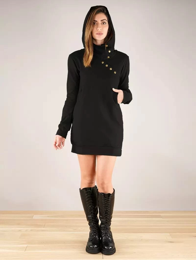 Robe Sweat à Col Capuche "Numendil", Noir 3 Robe Sweat à Col Capuche "Numendil", Noir – Image 3