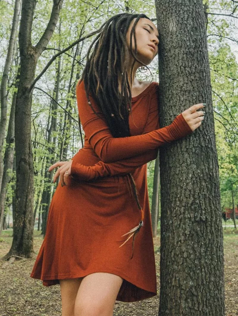 Robe à Manches Longues "Ysïaa", Terre De Sienne Chiné 6 Robe à Manches Longues "Ysïaa", Terre De Sienne Chiné – Image 6