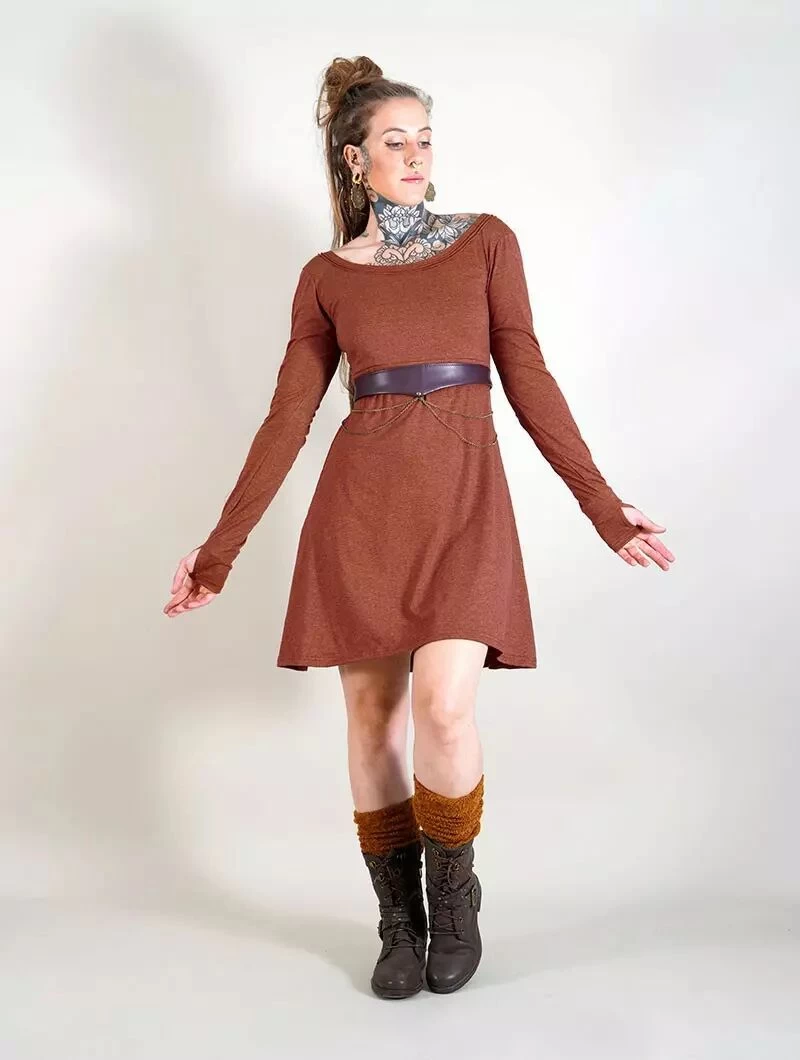 Robe à Manches Longues "Ysïaa", Terre De Sienne Chiné 5 Robe à Manches Longues "Ysïaa", Terre De Sienne Chiné – Image 5