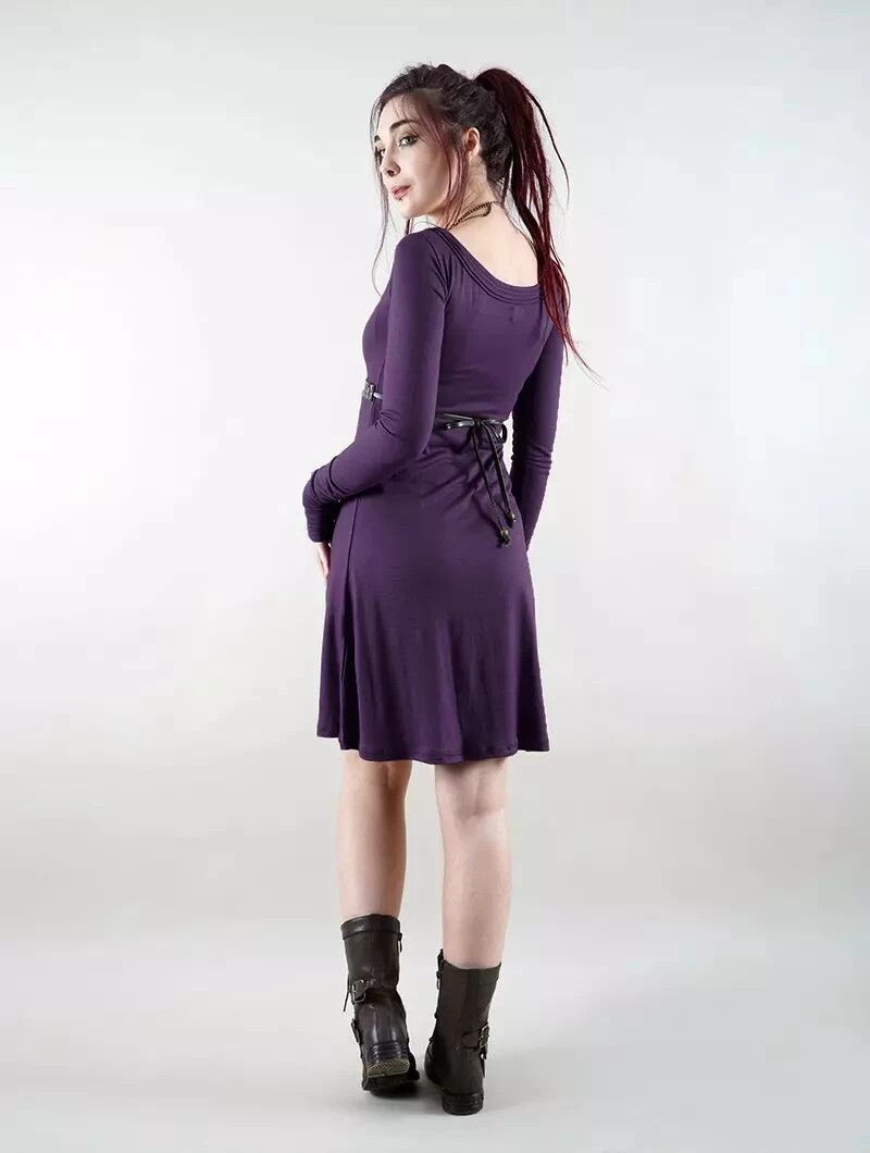 Robe à Manches Longues "Ysïaa", Violet Foncé 3 Robe à Manches Longues "Ysïaa", Violet Foncé – Image 3