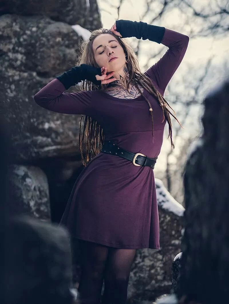 Robe à Manches Longues "Ysïaa", Violet Foncé 4 Robe à Manches Longues "Ysïaa", Violet Foncé – Image 4