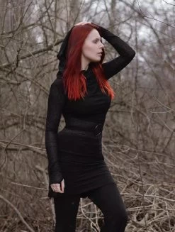 Robe Courte Manches Longues Avec Empiècements Transparents "Azmiyäa", Noir Bi-matière -Magasin De Vêtements Pour Femmes robe azmiyaa noir bi matiere p image 327310 grande