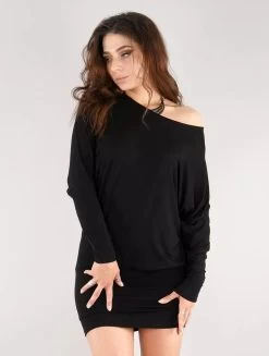 Robe Courte à Manches Chauve-souris "Daedra", Noir