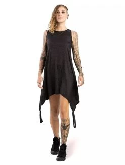 Robe Courte Ample "Olapa", Noir Imprimé Gris Foncé -Magasin De Vêtements Pour Femmes robe courte ample olapa noir imprime argente p image 329904 grande