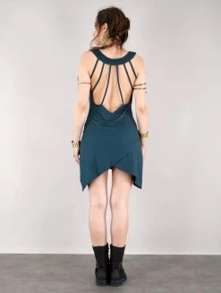 Robe Courte Dos Nu à Col Licou "Zoan", Bleu Pétrole