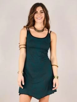 Robe Courte Imprimée à Bretelles "Electra Paisley", Bleu Pétrole