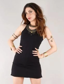 Robe Courte Sans Manches Imprimée "Lotus Vairë", Noir