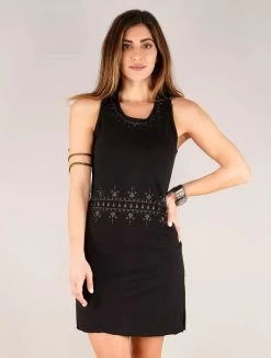 Robe Courte Sans Manches Imprimée "Vairë Anazra", Noir