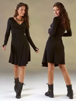 Robe Courte Portefeuille "Ëmy", Noir -Magasin De Vêtements Pour Femmes robe courte portefeuille emy noir p image 336205 grande