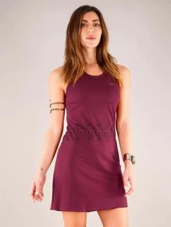Robe Courte Sans Manches Imprimée "Vairë Anazra", Bordeaux