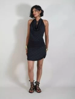 Robe Dos Nu Imprimée "Akasha Drop", Noir