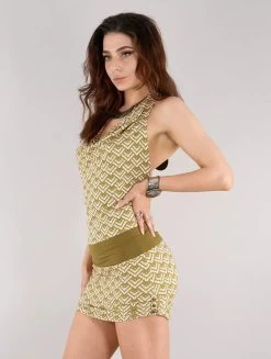 Robe Dos Nu Imprimée "Akasha Longma", Blanc Et Orangé