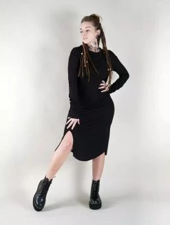 Robe Midi Côtelée "Elwing", Noir