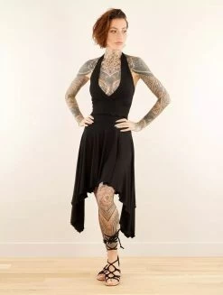 Robe évasée Sans Manches à Col V "Naela", Noir