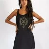 Robe Courte Sans Manches Imprimée "Ilanga", Noir Avec Imprimé Doré