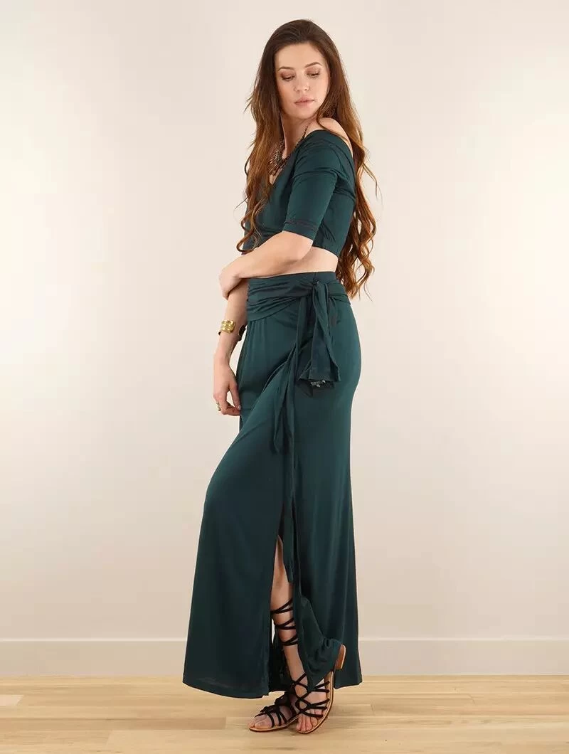 Robe Longue 3en1 Imprimée "Zalya Anazra", Bleu Pétrole 4 Robe Longue 3en1 Imprimée "Zalya Anazra", Bleu Pétrole – Image 4