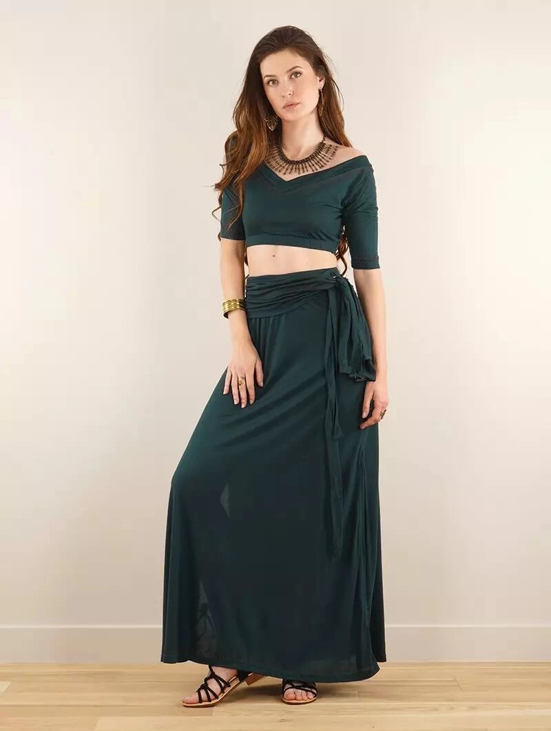 Robe Longue 3en1 Imprimée "Zalya Anazra", Bleu Pétrole 3 Robe Longue 3en1 Imprimée "Zalya Anazra", Bleu Pétrole – Image 3