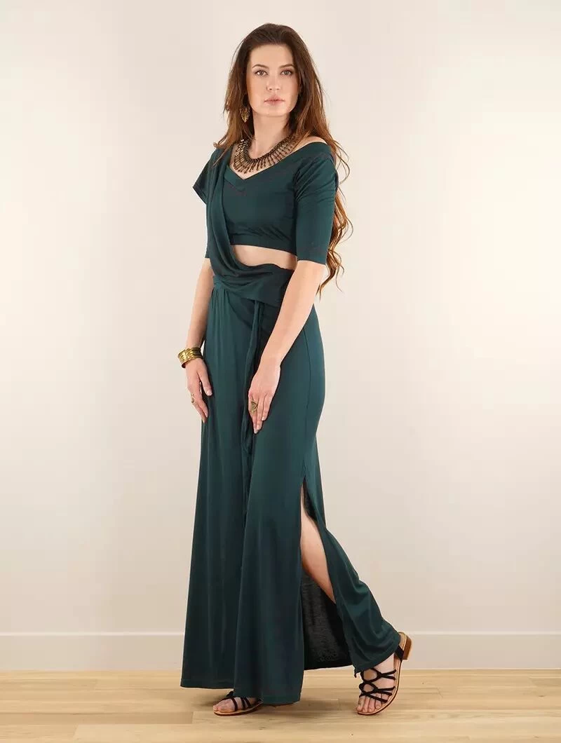 Robe Longue 3en1 Imprimée "Zalya Anazra", Bleu Pétrole 1 Robe Longue 3en1 Imprimée "Zalya Anazra", Bleu Pétrole