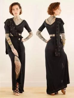 Robe Longue 3en1 Imprimée "Zalya Anazra", Noir -Magasin De Vêtements Pour Femmes robe longue 3en1 imprimee zalya anazra noir p image 347768 grande