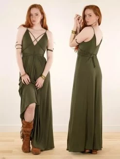 Robe Longue à Bretelles Ample Et Réversible "Lazüli", Vert Kaki -Magasin De Vêtements Pour Femmes robe longue a bretelles ample et reversible lazuli vert kaki p image 347124 grande