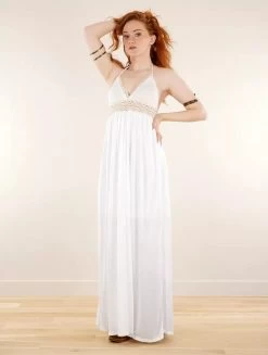 Robe Longue Dos Nu à Bretelles "Nolofinwe", Blanc