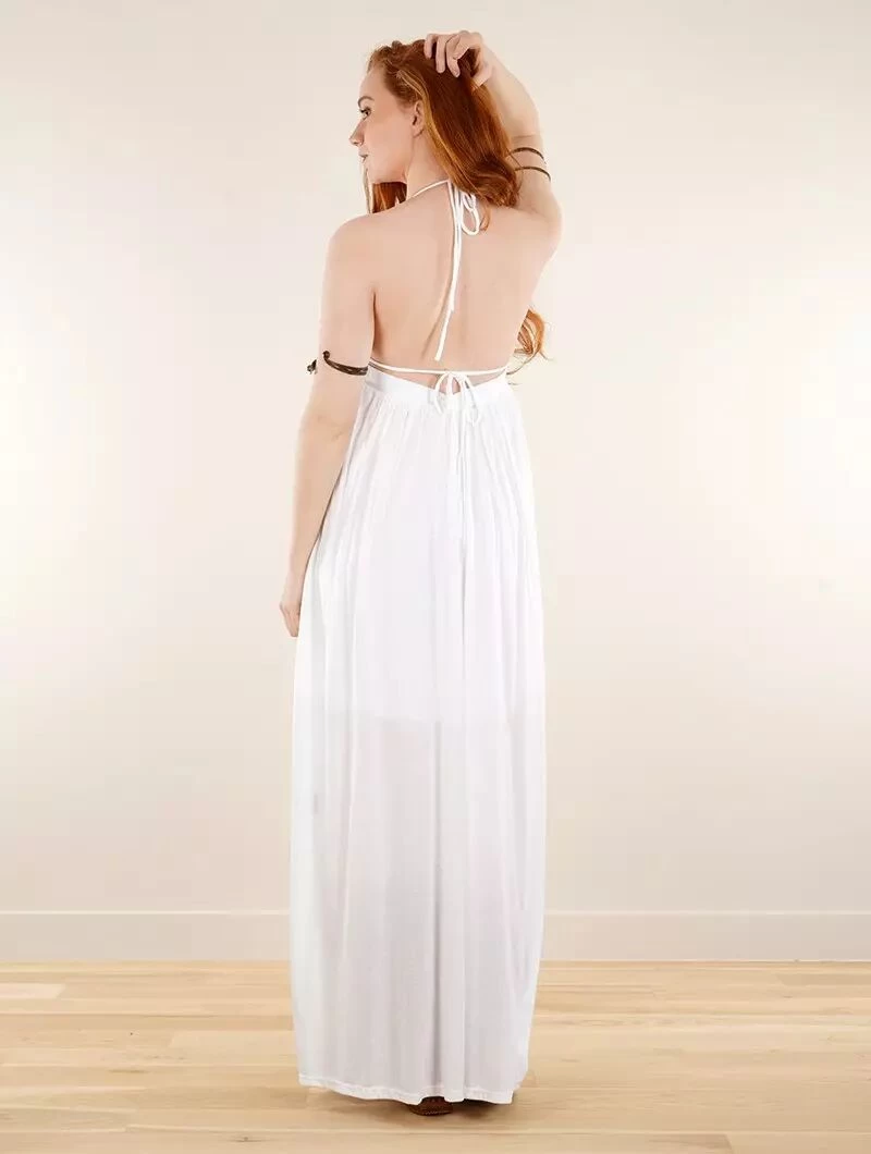 Robe Longue Dos Nu à Bretelles "Nolofinwe", Blanc 3 Robe Longue Dos Nu à Bretelles "Nolofinwe", Blanc – Image 3