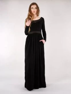 Robe Longue à Manches Longues "Lotus Artanis", Noir -Magasin De Vêtements Pour Femmes robe longue a manches longues lotus artanis noir p image 326698 grande