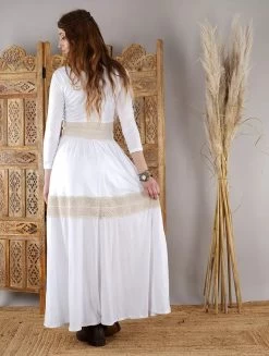 Robe Longue Boutonnée "Heldaria", Blanc Et Crochet Beige -Magasin De Vêtements Pour Femmes robe longue boutonnee heldaria blanc et crochet beige p image 326761 grande
