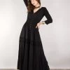 Robe Longue Boutonnée "Heldaria", Noir Avec Crochet Noir