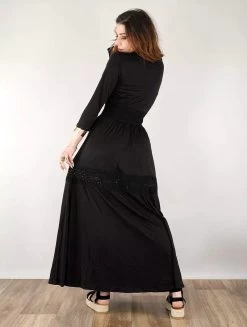 Robe Longue Boutonnée "Heldaria", Noir Avec Crochet Noir -Magasin De Vêtements Pour Femmes robe longue boutonnee heldaria noir avec crochet noir p image 330127 grande
