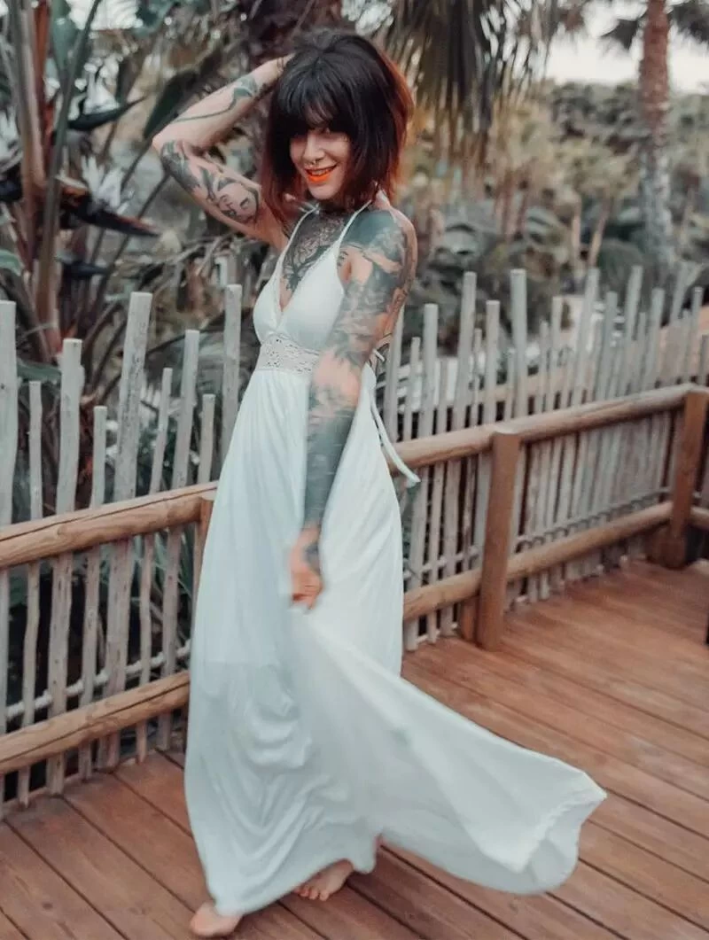 Robe Longue Dos Nu à Bretelles "Nolofinwe", Blanc 6 Robe Longue Dos Nu à Bretelles "Nolofinwe", Blanc – Image 6