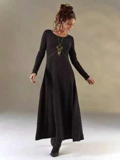 Robe Longue à Manches Longues En Crochet "Melisandre", Noir