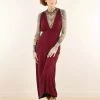 Robe Longue Fendue à Col V "Darayava", Bordeaux