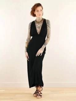 Robe Longue Fendue à Col V "Darayava", Noir -Magasin De Vêtements Pour Femmes robe longue fendue a col licou darayava noir p image 348047 grande