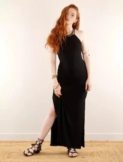 Robe Longue Fendue à Dos Nu Avec Lanières "Oïshi", Noir -Magasin De Vêtements Pour Femmes robe longue fendue a dos nu avec lanieres oshi noir p image 340058 grande