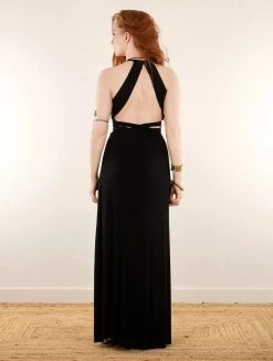 Robe Longue Fendue à Dos Nu "Oshi", Noir
