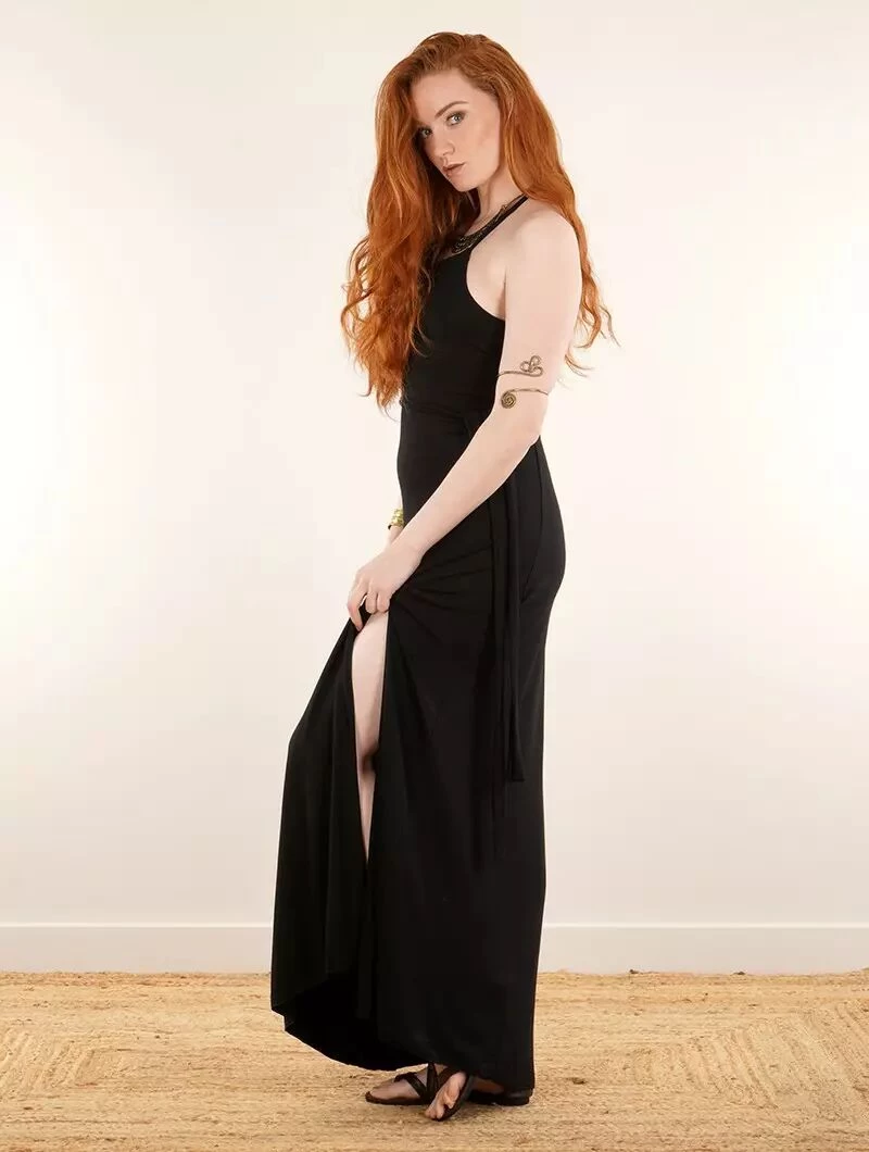 Robe Longue Fendue à Dos Nu "Oshi", Noir 4 Robe Longue Fendue à Dos Nu "Oshi", Noir – Image 4