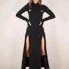 Robe Longue Fendue à Manches Longues "Shalimar", Noir