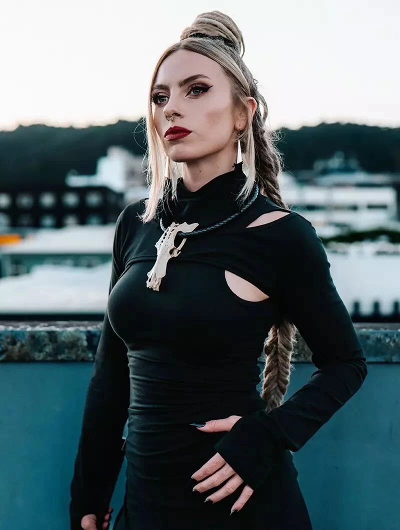 Robe Longue Fendue à Manches Longues "Shalimar", Noir 6 Robe Longue Fendue à Manches Longues "Shalimar", Noir – Image 6