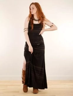 Robe Longue Fendue Imprimée à Bretelles "Electra Aztec", Noir -Magasin De Vêtements Pour Femmes robe longue fendue imprimee a bretelles electra aztec noir p image 340101 grande