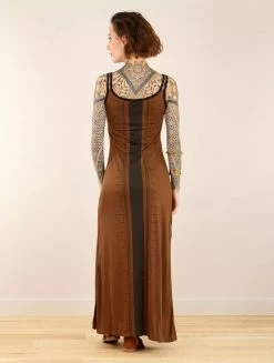 Robe Longue Fendue Imprimée à Bretelles "Electra Umbas", Terre De Sienne -Magasin De Vêtements Pour Femmes robe longue fendue imprimee a bretelles electra umbas terre de sienne p image 347786 grande