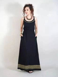 Robe Longue à Bretelles Imprimée "Indie Oromë", Noir -Magasin De Vêtements Pour Femmes robe longue indie orome noir p image 320798 grande