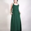 Robe Longue à Bretelles Imprimée "Indie Oromë", Vert Forêt
