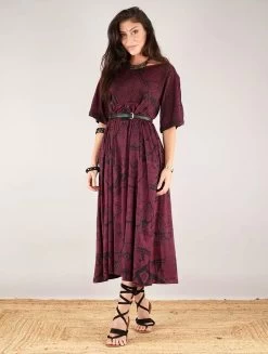 Robe Longue Oversize Imprimée "Eorynn Africa", Bordeaux
