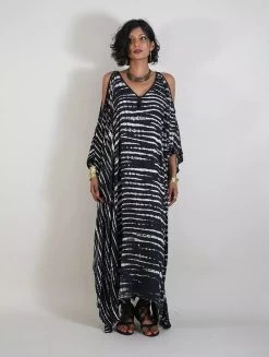 Robe Longue "Shoulder Zebra", Noir Et Beige -Magasin De Vêtements Pour Femmes robe longue shoulder zebra noir et beige p image 320469 grande